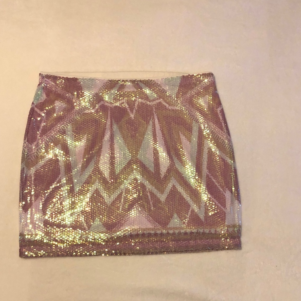 Sequined mini skirt XL beige aqua mauve